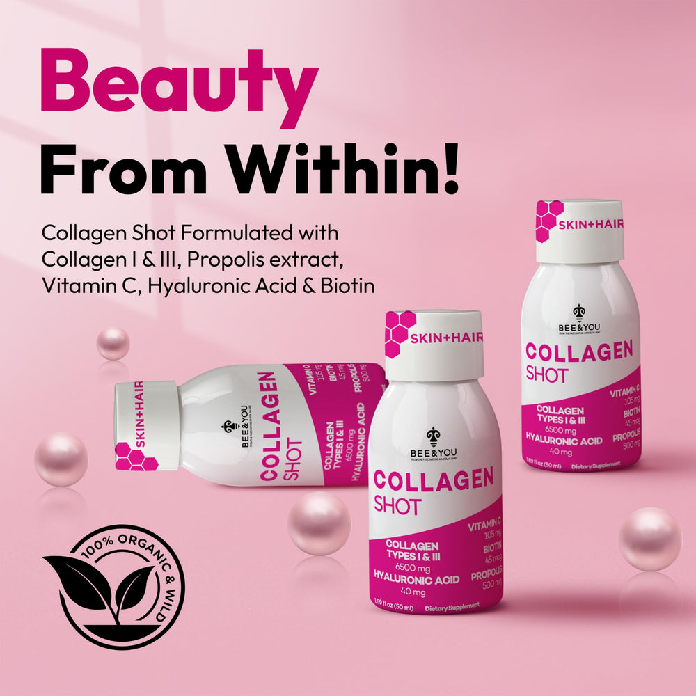 Bee & You collagen shot strawberry flavor bottle for convenient beauty boost