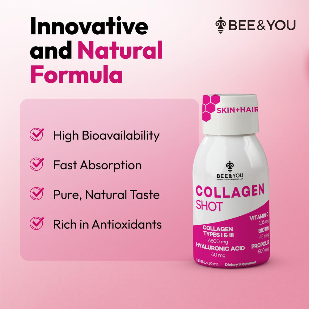 Bee & You collagen shot bottle with Vitamin C for skin elasticity