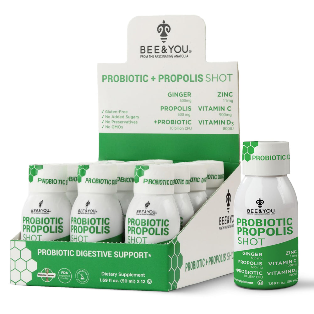 Bee & YOU Propolis Immune Shot bottle close-up for daily wellness