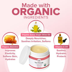BeeFriendly Organic Vaginal Moisturizer ingredients include olive oil and beeswax for nourishment.