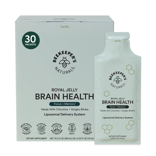 Beekeeper's Naturals nootropic brain supplement vanilla bottle shown for focus and memory support
