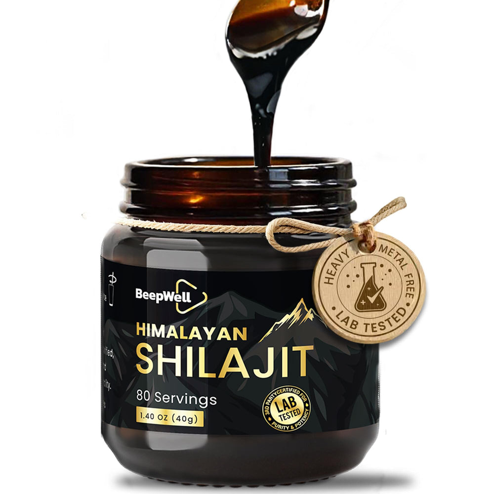 BeepWell Shilajit resin Himalayan origin with dense texture signaling natural potency for daily vitality.