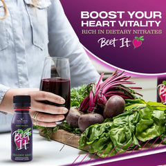 BEET IT Circulation bottle back highlights nitrate content and 15-pack format.