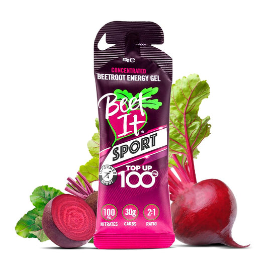 BEET IT Sport Energy Gel sachet with rich beetroot texture fuels on-the-go workouts