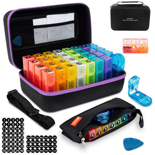 BEFUNZL hard-shell travel case keeps pills secure on the go.