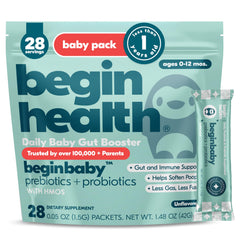 Begin Health BeginBaby prebiotics and probiotics packets support infant digestion.