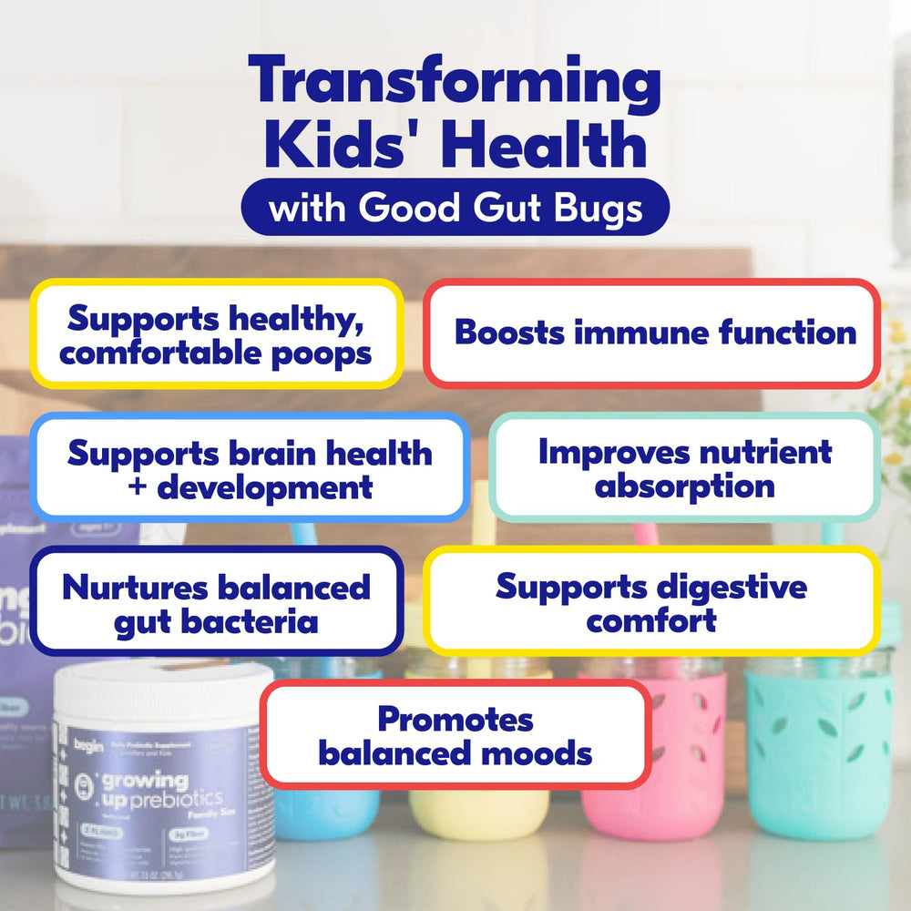 Begin Health Growing Up Prebiotics chicory root fiber per serving information