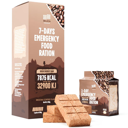 Beleon Coffee Mocha Survival Ration pack front showing quick energy for adventures.