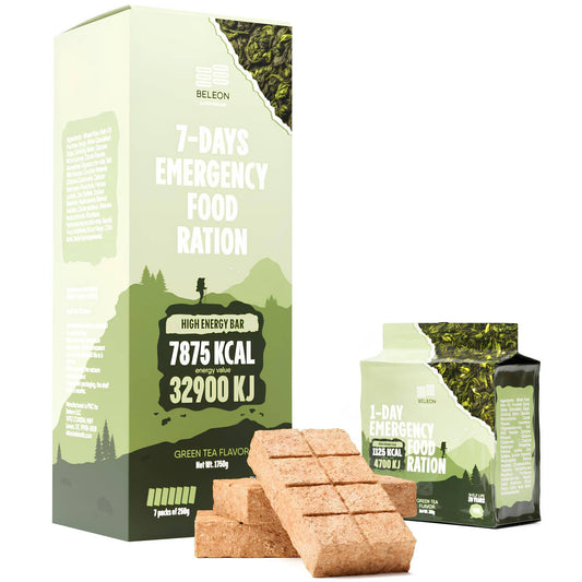 Beleon Green Tea Survival Ration pack with compact energy blocks for on-the-go use.