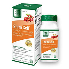 Bell Stem Cell Supplements bottle with glass of water for easy ingestion.