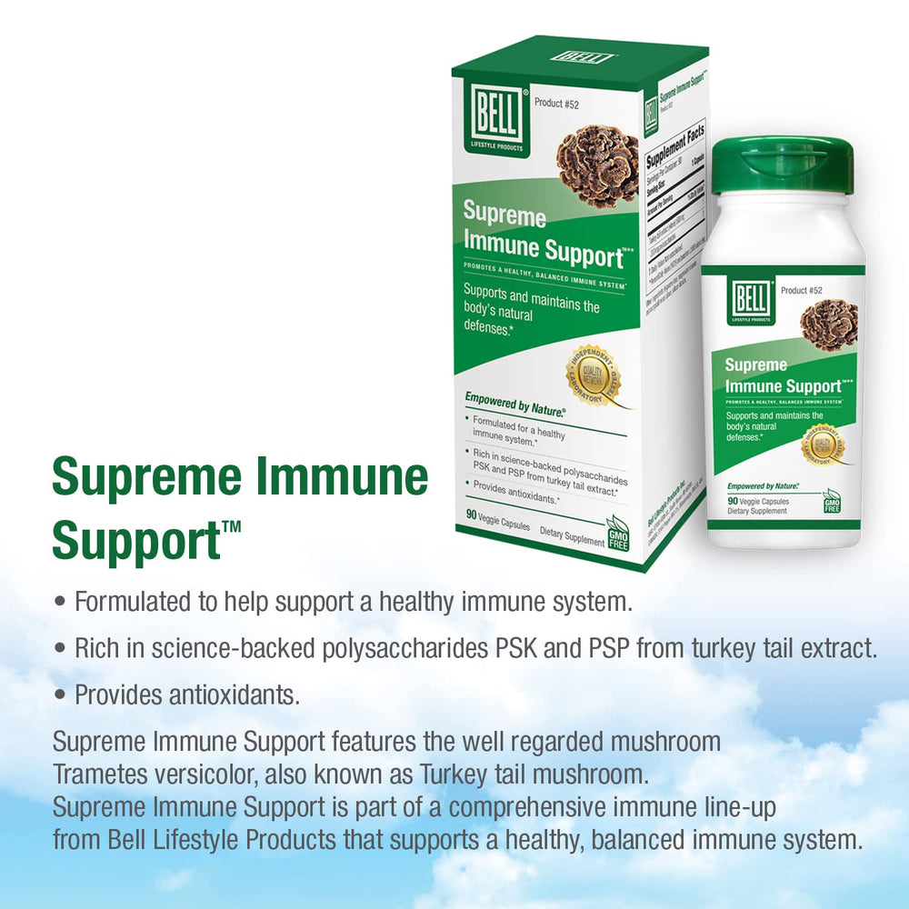 Bell Supreme Immune Support bottle on table ready for daily wellness routine.