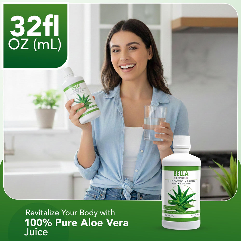 Bella All Natural Aloe Vera Juice supports hair vitality and scalp comfort.