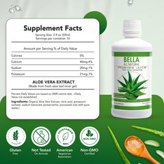 Bella All Natural Aloe Vera Juice pour into glass for refreshing hydration.