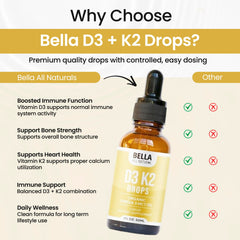 Bella All Natural D3 K2 drops may support calcium absorption and immune wellness.