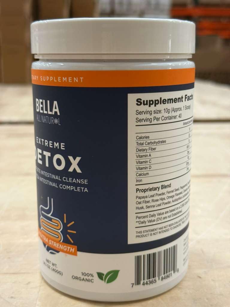 Bella All Natural Detox Powder Mango spoon dispense for quick beverages