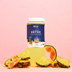 Bella All Natural Extreme Detox Pineapple Powder bottle label with branding and flavor notes
