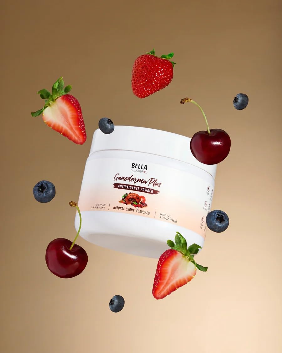 Bella All Natural Ganoderma capsules close-up for convenient daily dosing