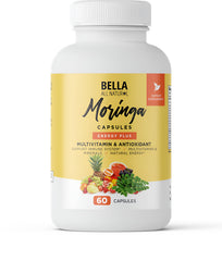 Bella All Natural Moringa bottle front, convenient daily wellness support
