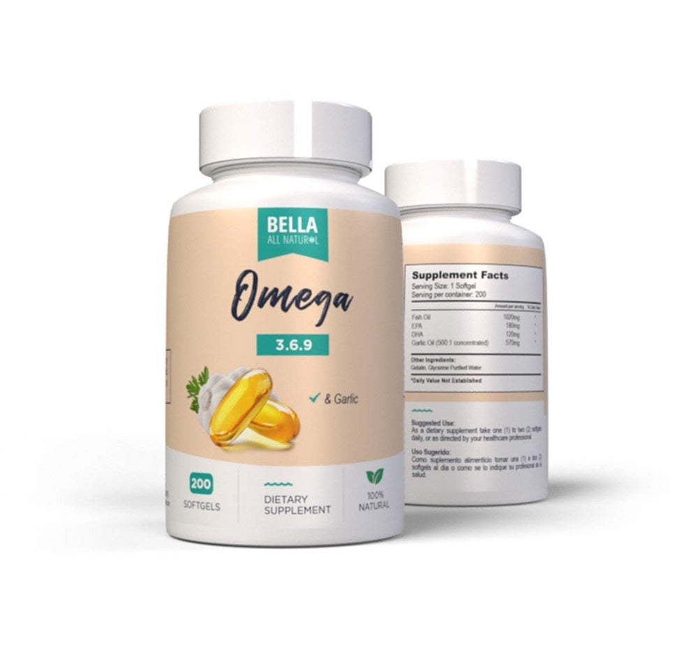 Closeup of Bella All Natural garlic oil softgels for easy daily intake.