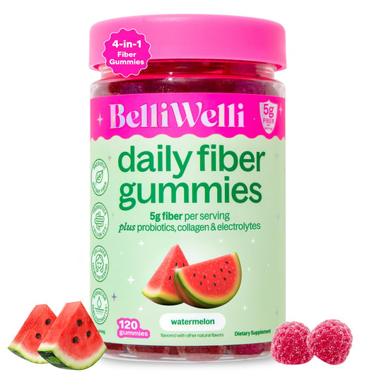 Belli Welli fiber gummies bottle for easy daily gut support.