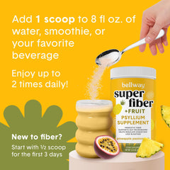 Bellway daily fiber routine scene with a glass and bottle.