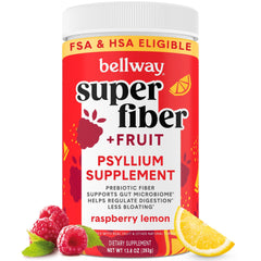 Bellway Super Fiber Powder + Fruit bottle showcasing raspberry lemon flavor for daily wellness
