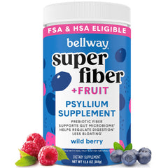 Bellway Super Fiber Powder bottle with wild berry flavor for daily gut support.