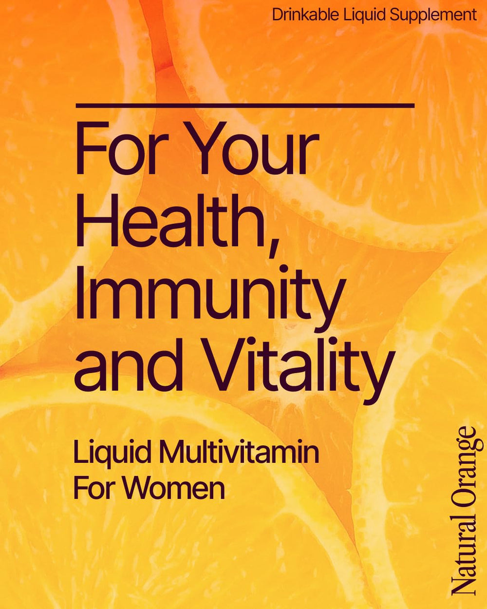 BeMe liquid multivitamin close-up captures vibrant orange flavor