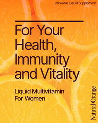 BeMe liquid multivitamin close-up captures vibrant orange flavor