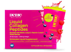 BeMe Liquid Collagen bottle pour—fast-absorption formula for on-the-go beauty.