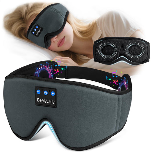 BeMyLady sleep mask headphones front view for blackout comfort during travel.