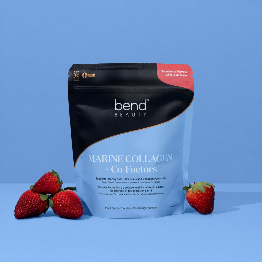 Bend Beauty strawberry powder close-up reveals smooth texture and aroma.