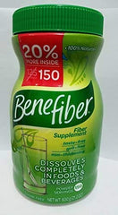 Benefiber 100% natural fiber supplement container front, flavor-free and dissolves completely.