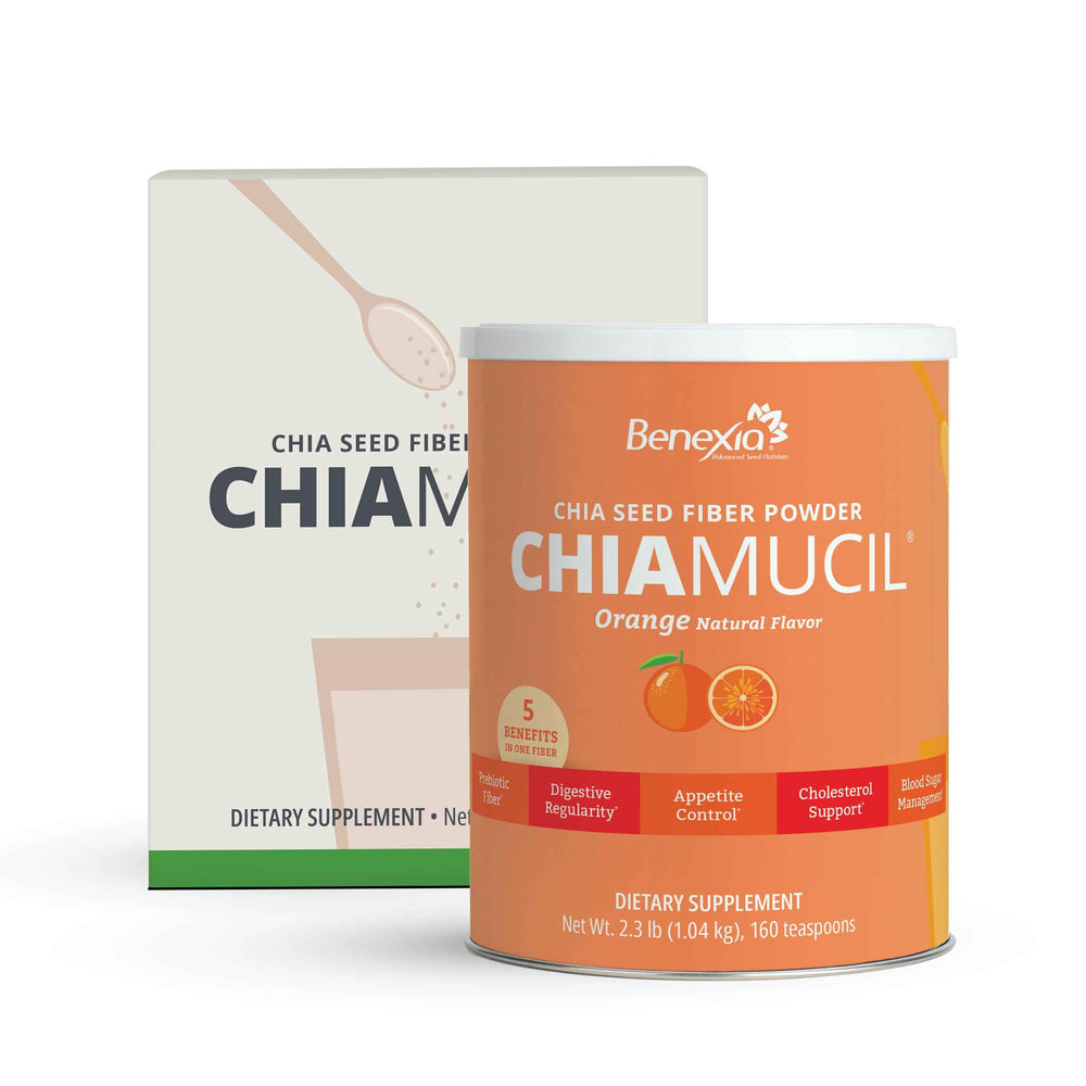 Glass of orange Chiamucil drink demonstrating simple daily wellness ritual.