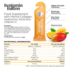 Benjamin Button 14-serving mango collagen bottle ready for daily routine.