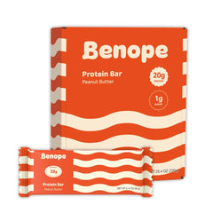 BENOPE protein bar peanut butter packaging showing brand and packaging design is a convenient snack.