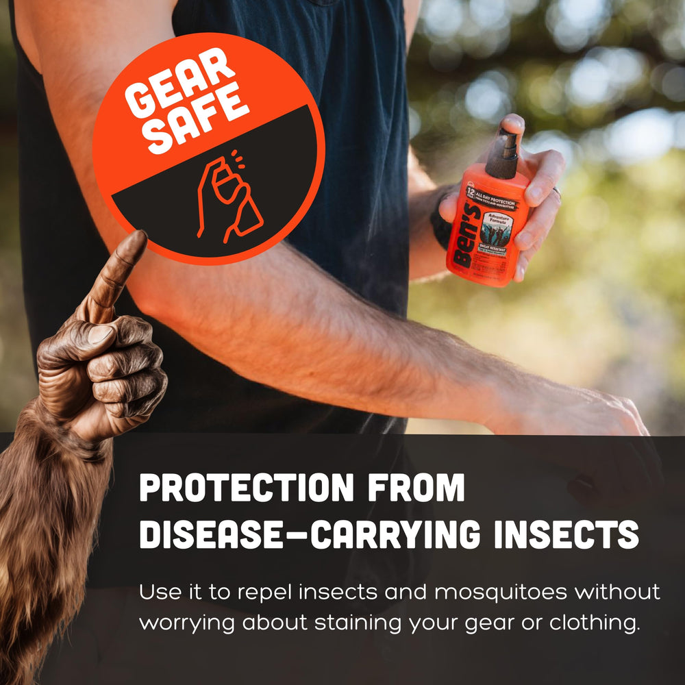 Outdoor use scenario with hikers wearing gear and repellent.