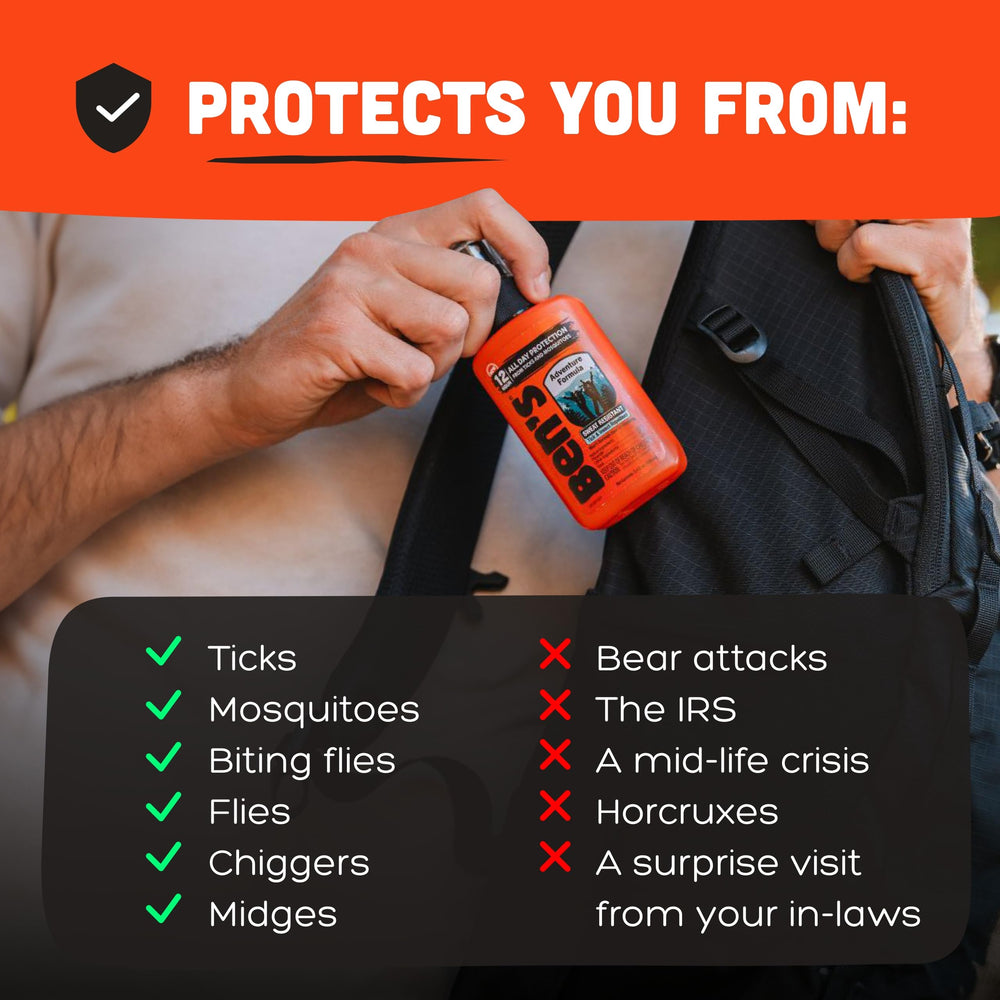 Outdoor spray usage image for easy reapplication on skin.