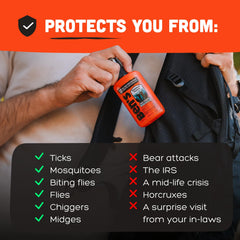 Outdoor spray usage image for easy reapplication on skin.
