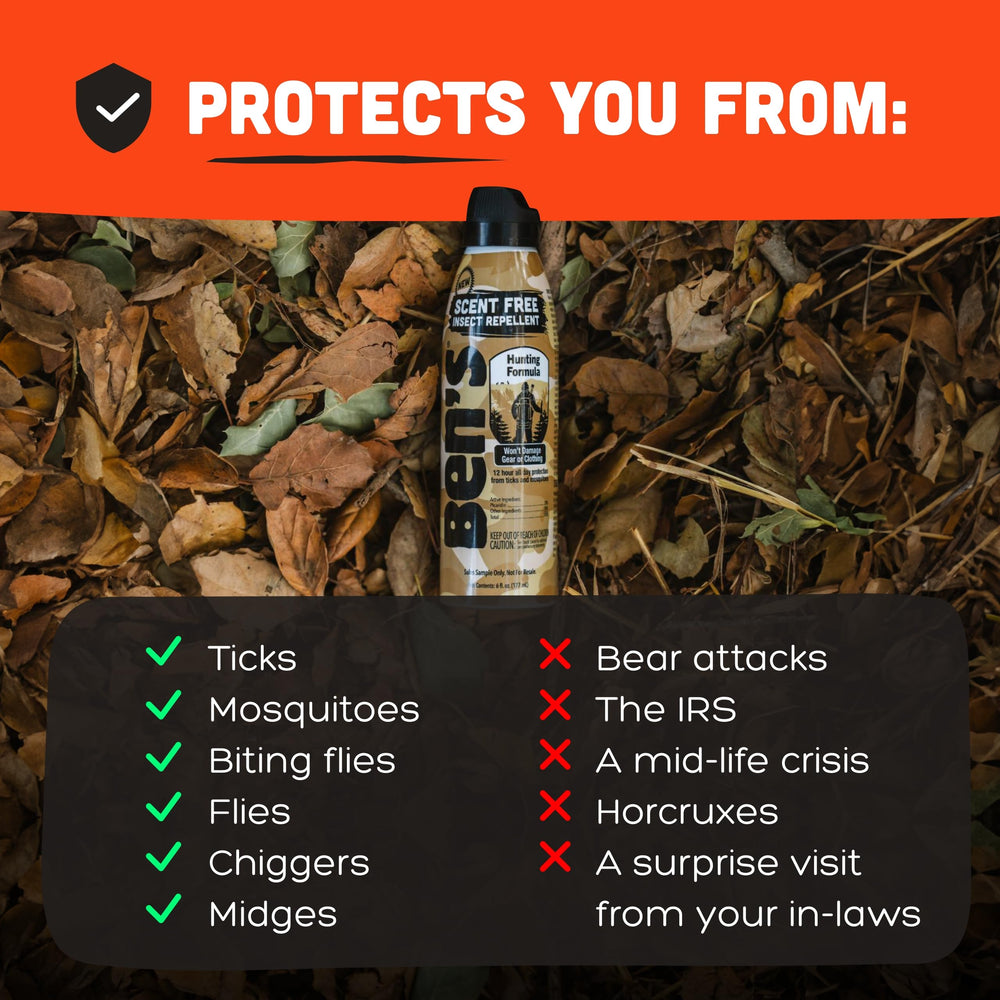 Ben's Hunting Formula sweat-resistant action ideal for strenuous outdoor activities.