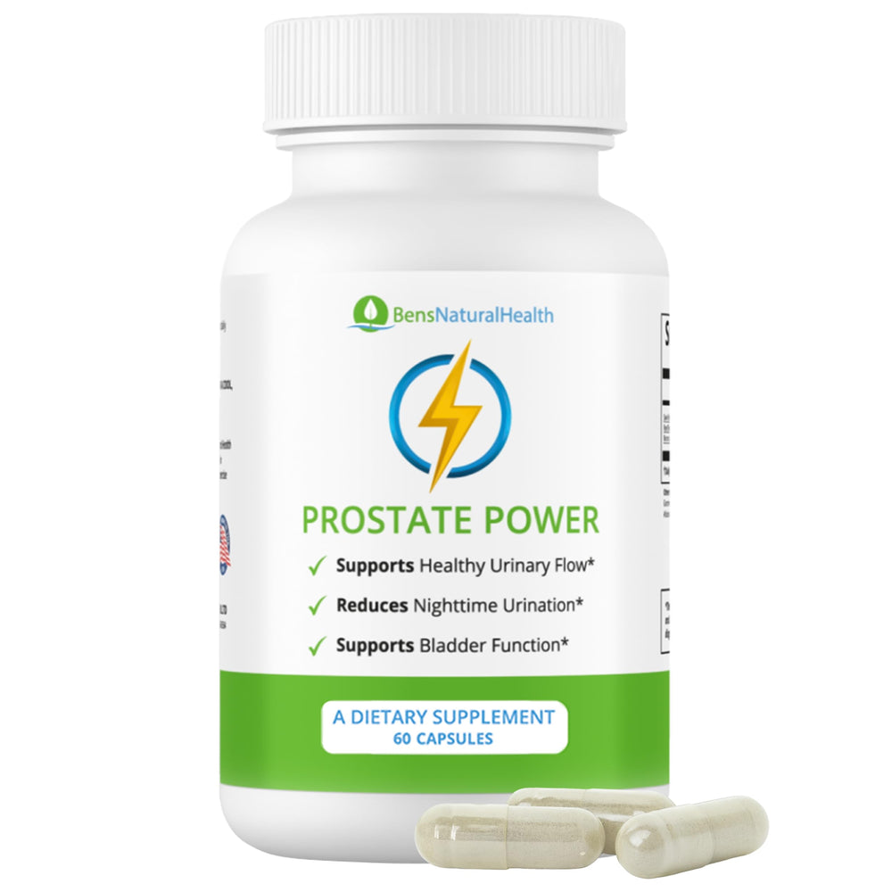 Ben's Natural Health Prostate Power bottle front highlights a high-strength formula for urinary support
