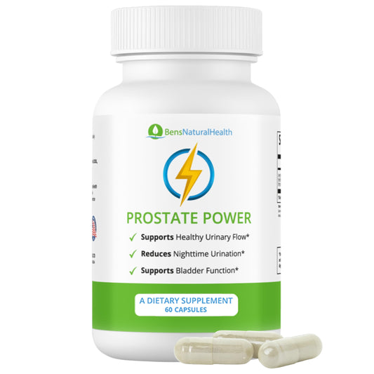 Ben's Natural Health Prostate Power bottle front highlights a high-strength formula for urinary support