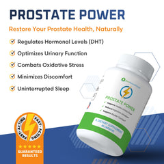 Ben's Natural Health Prostate Power bottle pour suggests convenient daily dosing for urinary comfort