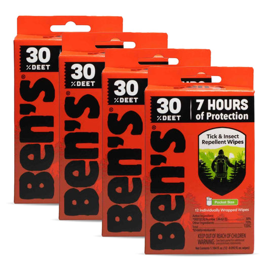 Ben's Tick & Insect Repellent Wipes pack front with up to 7 hours of protection