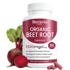 Beravia Health Organic Beet Root Capsules bottle for convenient daily wellness