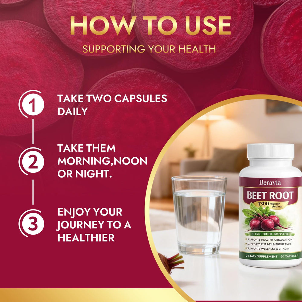 Beravia Organic Beetroot capsules suggested to mix into a smoothie.