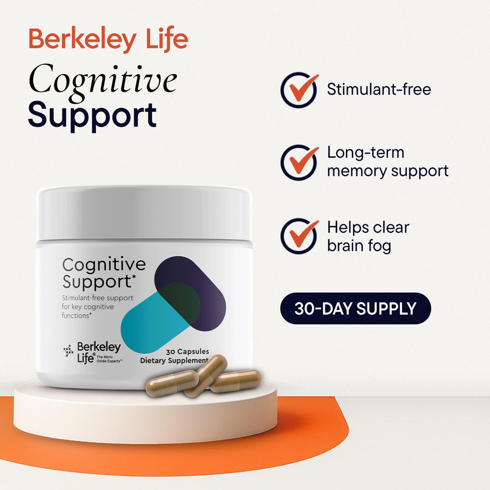Close-up of Berkeley Life Cognitive Support capsules for easy daily use.