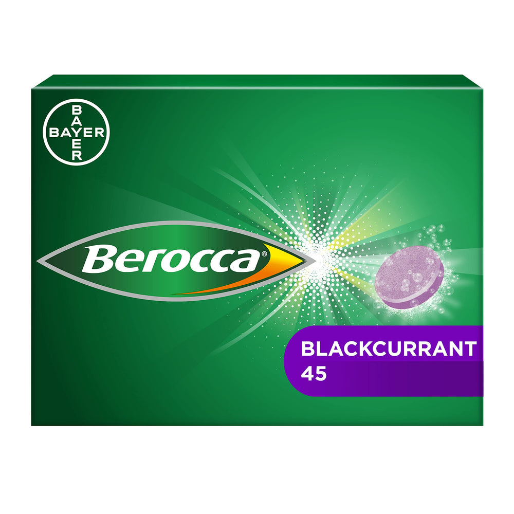 Berocca Blackcurrant dissolving tablet dissolving in water for daily refreshment