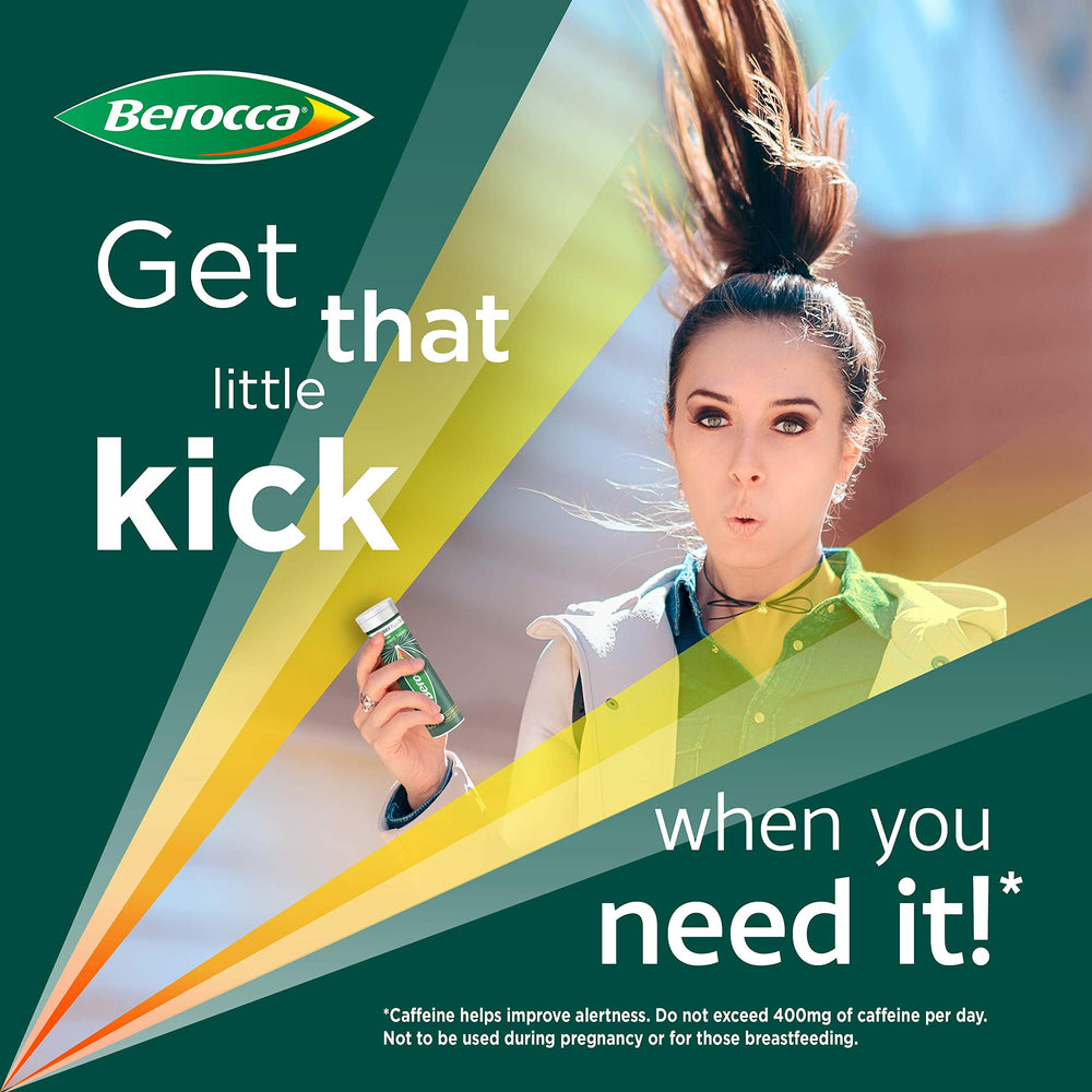 Berocca Boost jar and glass ready for daily energizing routine.