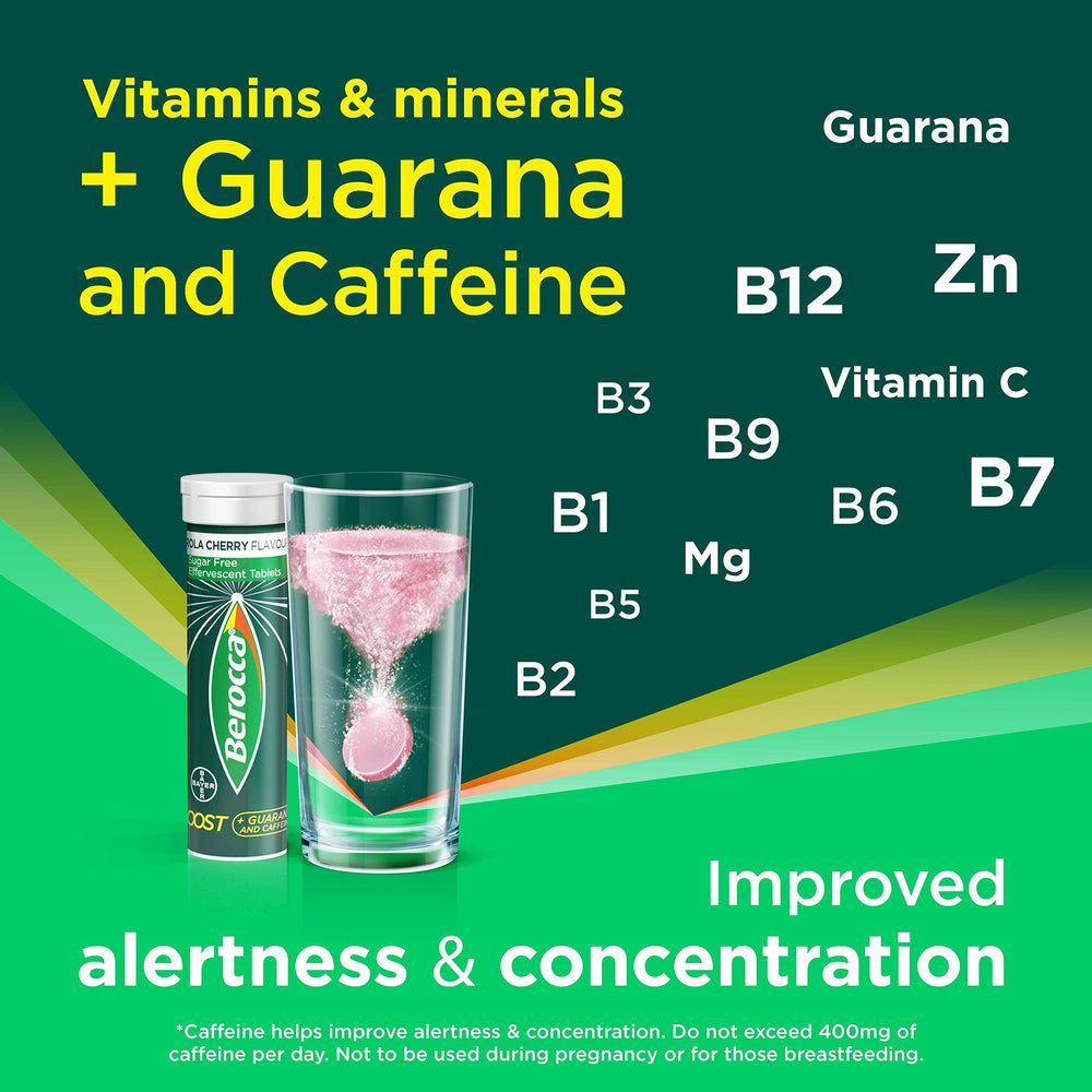 Berocca Boost close-up of tablets highlights compact energy on demand.